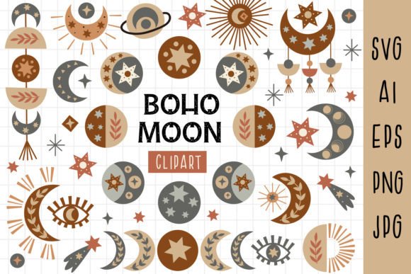 Download Bohemian Moon Svg, Moon Phase Clipart - Bohemian moon Collection