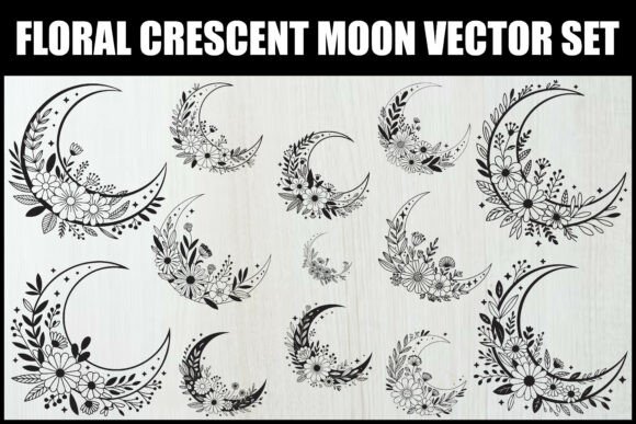 Download Floral Crescent Moon Vector Set - Crescent moon Collection