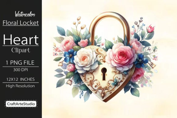 Download Watercolor Floral Locket Heart Clipart - Premium Bundle