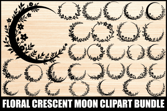 Download Floral Crescent Moon Clipart Bundle - Crescent moon Collection