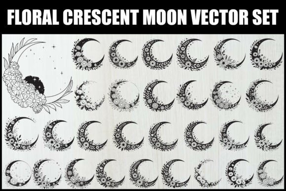 Download Floral Crescent Moon Vector Set - Crescent moon Collection