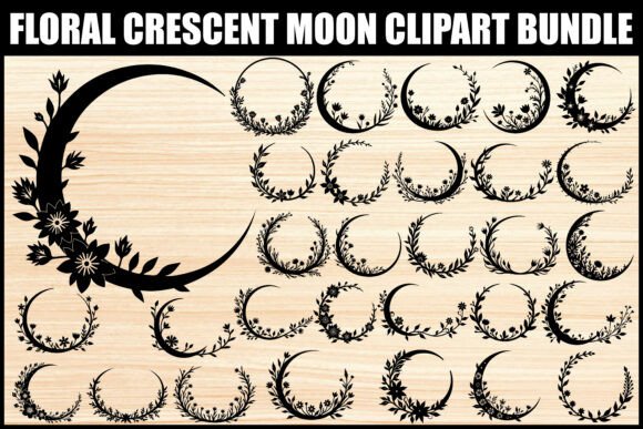 Download Floral Crescent Moon Clipart Set - Crescent moon Collection