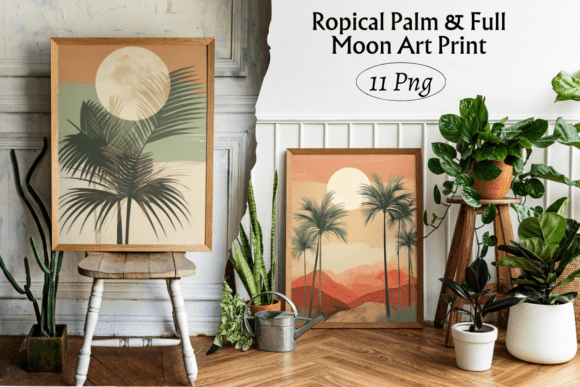 Download Ropical Palm &amp; Full Moon Art Print - Moon art print Collection