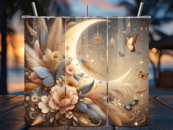 Download Bohemian Moon and Feathers Tumbler Wrap - Bohemian moon Collection