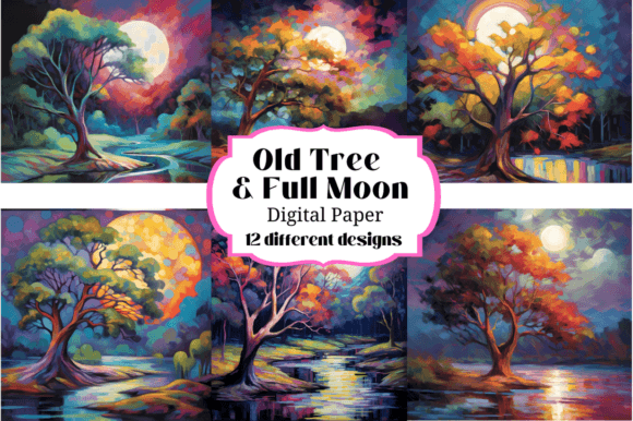 Download Tree Full Moon Digital Paper Backgrounds - Moon digital paper Collection
