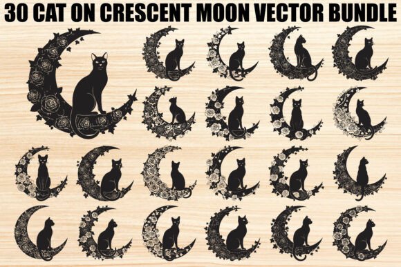 Download Cat on Crescent Moon Bundle - Crescent moon Collection