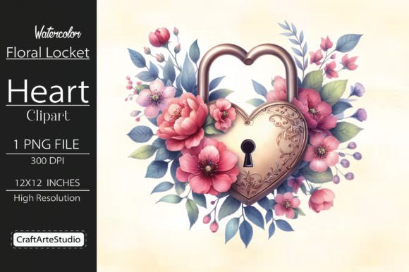 Download Watercolor Floral Locket Heart Clipart - Premium Bundle