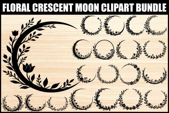 Download Floral Crescent Moon Clipart Set - Crescent moon Collection